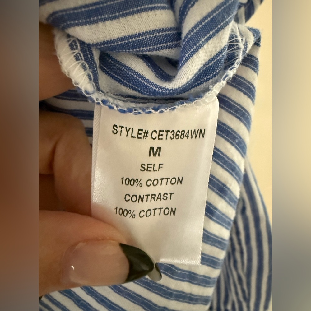 ADORA Blue & Cream Striped and Floral Button-Down Shirt - Picture 13 of 13